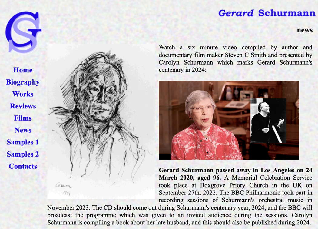 Steven C Smith's video playing on the Gerard Schurmann website