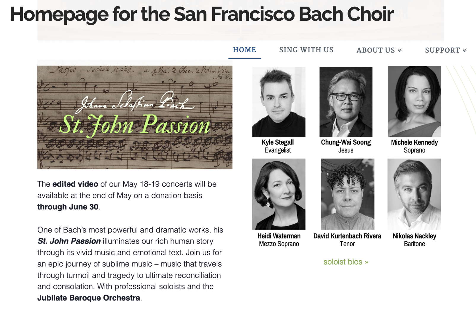 Online publicity for San Francisco Bach Choir's 'St John Passion'