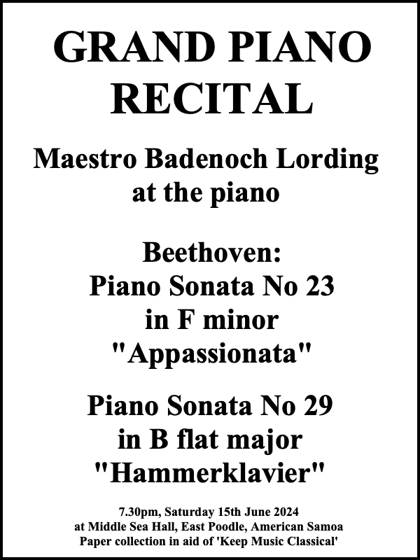 Recital by Badenoch Lording featuring two Beethoven piano sonatas