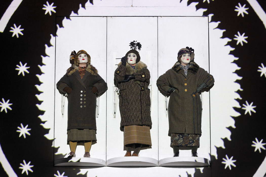 From left to right: Olivia Smith as the First Lady, Ashley Dixon as the Second Lady, and Maire Therese Carmack as the Third Lady in San Francisco Opera's production of Mozart's 'The Magic Flute'. Photo © 2024 Cory Weaver