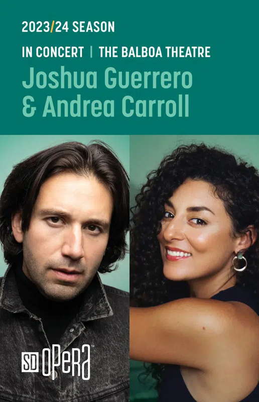 A poster for Joshua Guerrero and Andrea Carroll's recital at the Balboa Theatre, San Diego, USA