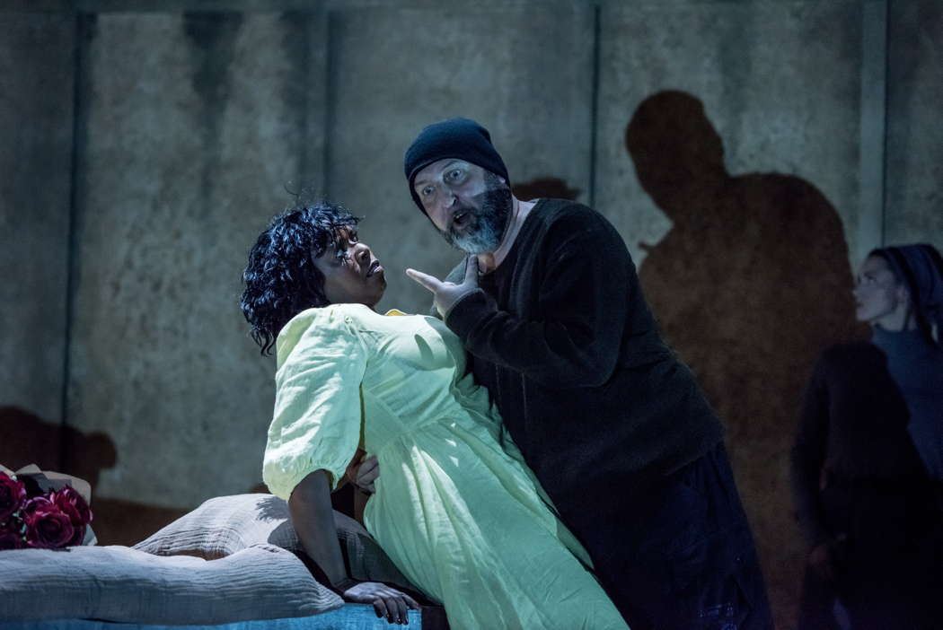 Nadine Benjamin as Elvira and André Heyboer as Don Carlo in the Buxton Festival production of Verdi's 'Ernani'. Photo © 2024 Genevieve Girling