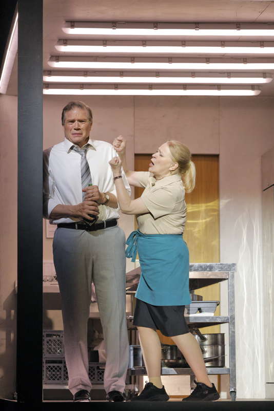 Rod Gilfry as the Father-in-Law (Henrik) and Ruxandra Donose as the Waitress (Tereza) in 'Innocence' at San Francisco Opera. Photo © 2024 Cory Weaver