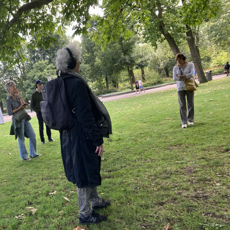 Some participants of Evelien van den Broek's 'Avian Humanoids' sound walk. Photo © 2024 Daniel Schorno