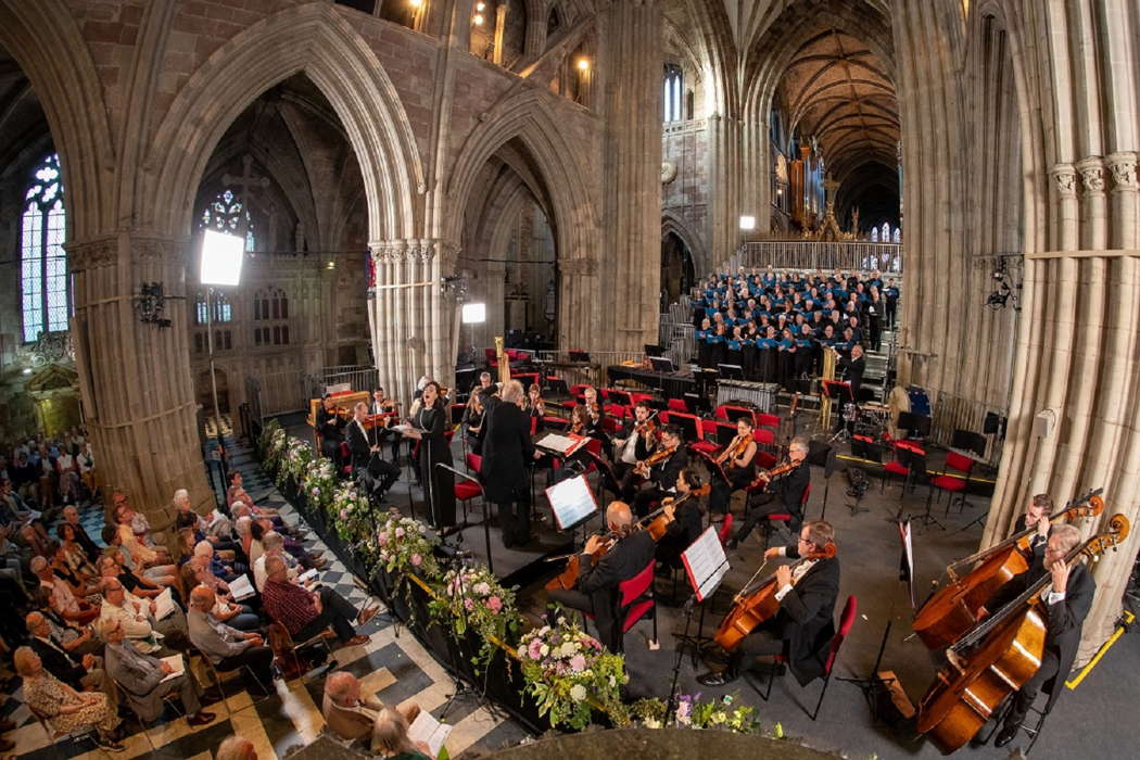 The Three Choirs Festival Chorus in Holst's full-scale oratorio 'The Cloud Messenger', conducted by Geraint Bowen. Photo © 2024 Dale Hodgetts