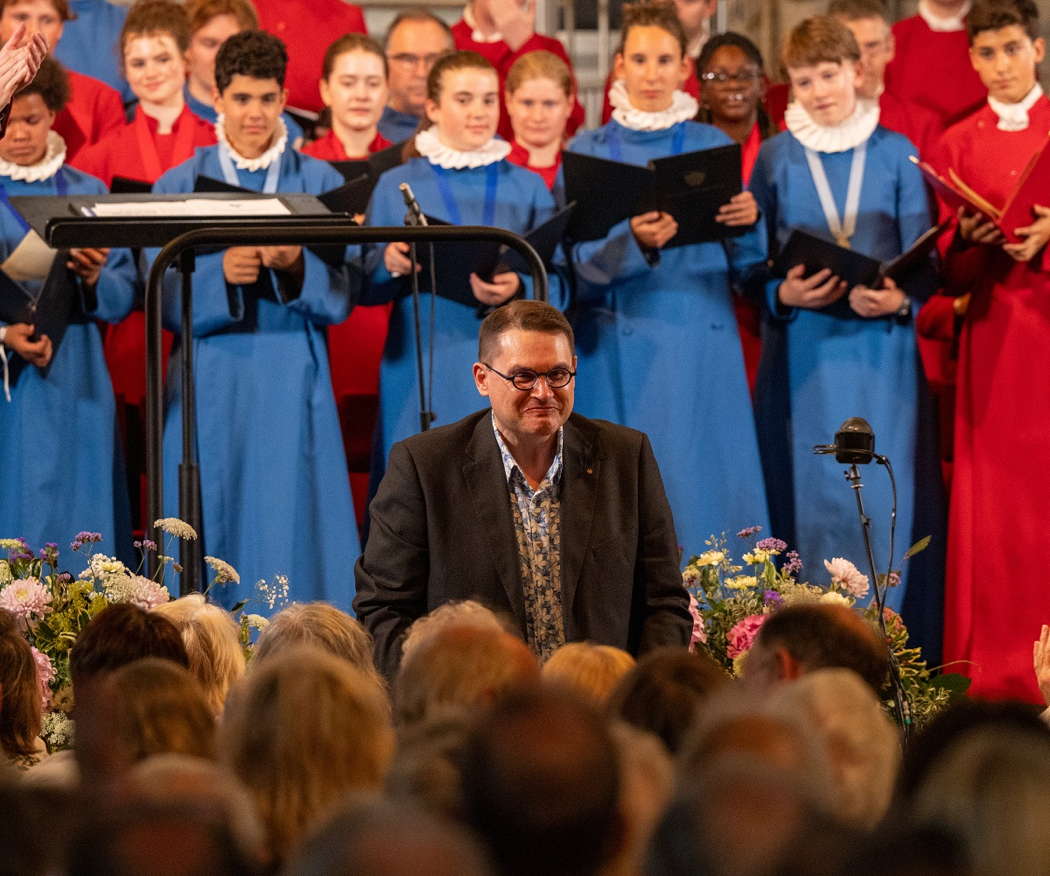 Paul Mealor celebrated on his enraptured 2024 Three Choirs commission. Photo © 2024 Dale Hodgetts