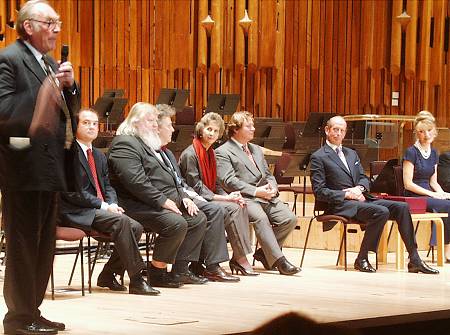 Leif Segerstam (third from left) on the jury of the Donatella Flick Conducting Competition in London. Photo © 2002 Keith Bramich