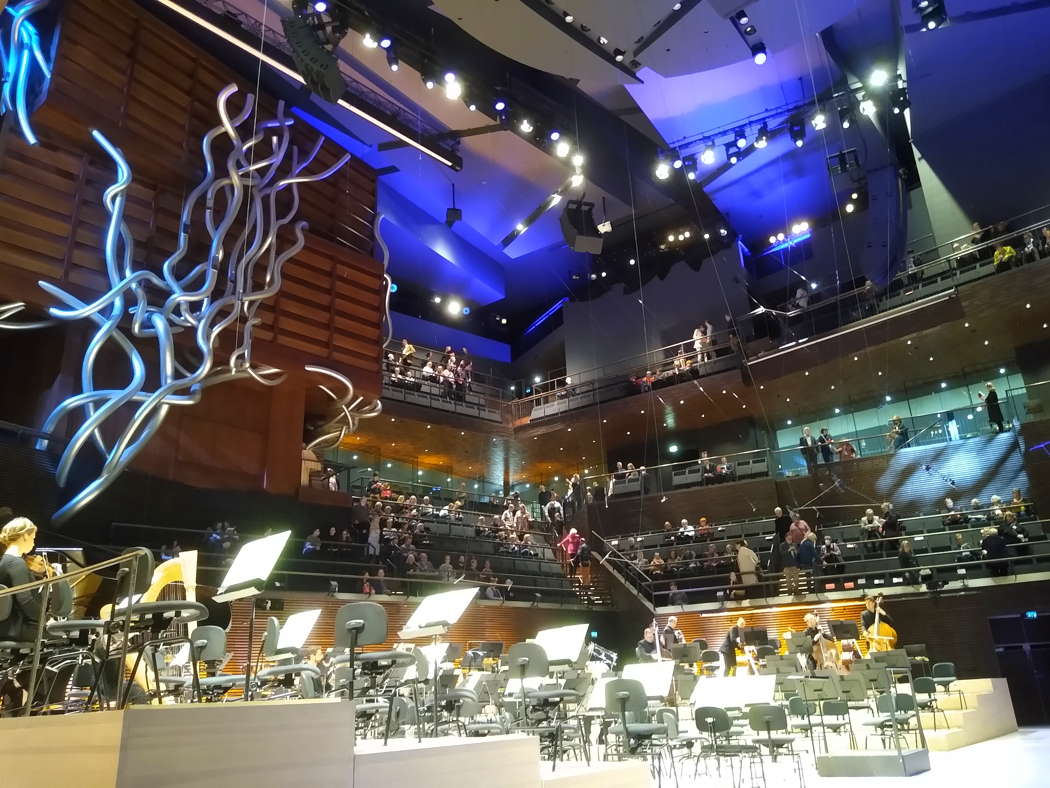 The Centre's new organ, top left, above the stage area. Photo © 2024 Keith Bramich