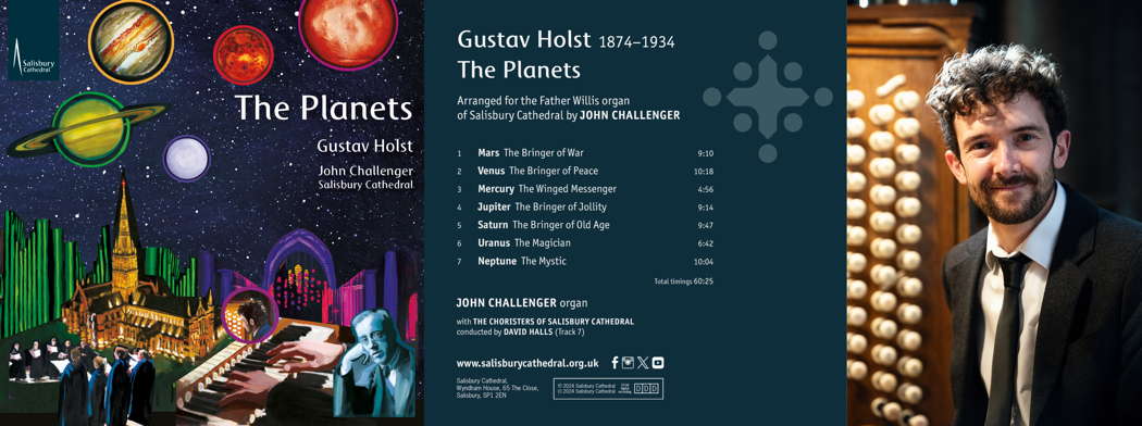 John Challenger (right, photo © Ben Tomlin) with the cover and back cover of his new CD on the Salisbury Cathedral label