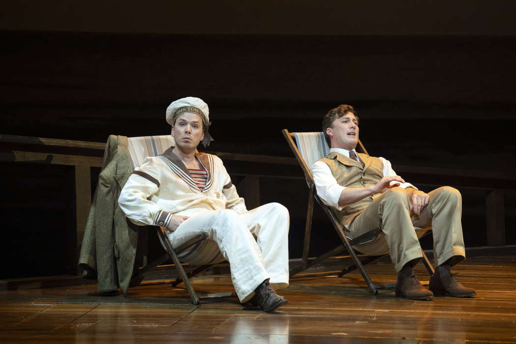 Xavier Hetherington as Richard Dauntless and Dominic Sedgwick as Robin Oakapple in Opera North's production of Gilbert & Sullivan's comic opera 'Ruddigore'. Photo © 2024 Richard H Smith