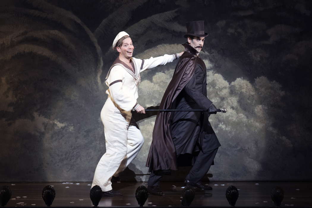 Xavier Hetherington as Richard Dauntless with John Savournin as Sir Despard Murgatroyd in Opera North's production of Gilbert & Sullivan's comic opera 'Ruddigore'. Photo © 2024 Richard H Smith