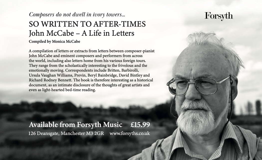 Publicity for 'So Written to After-Times: John McCabe - A Life in Letters', Forsyth Music 2024, catalogue number FMJ06, compiled by Monica McCabe