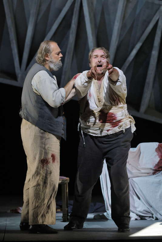 Wolfgang Koch as Kurwenal (left) and Simon O'Neill as Tristan. Photo © 2024 Cory Weaver