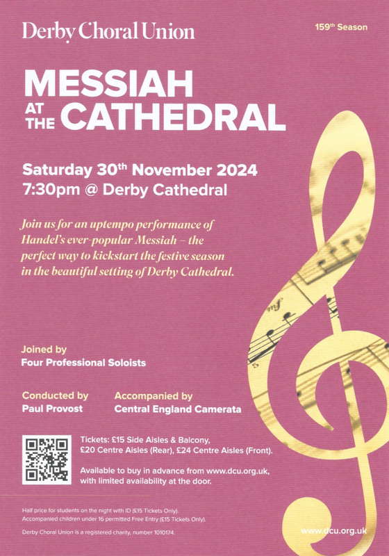 Poster for Derby Choral Union's December 2024 performance of Handel's 'Messiah'