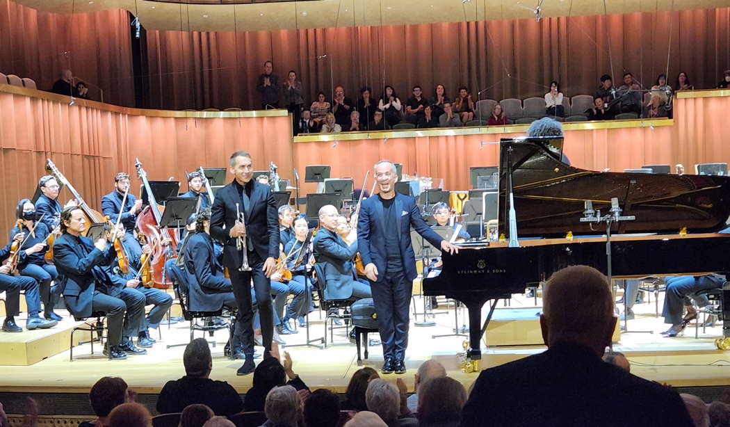 Paul Merkelo, Inon Barnatan and members of the San Diego Symphony Orchestra. Photo © 2024 Ron Bierman