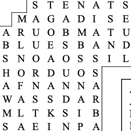 A section of the 'Mandobass' word puzzle containing the word 'mandobass'