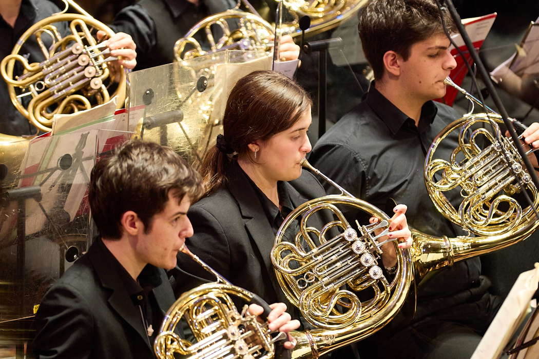 French horn players on the National Youth Orchestra of Great Britain's 'Illuminate' January 2025 concert tour