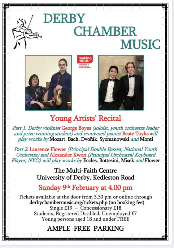 Poster for the Derby Chamber Music Young Artists' Concert on 9 February 2025