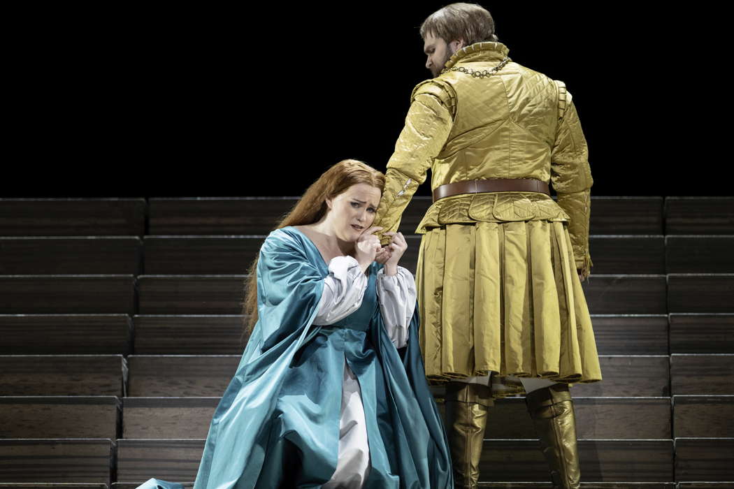 Rachel Willis-Sørensen as Leonora and Aleksei Isaev as Count di Luna in Adele Thomas' production of Verdi's 'Il Trovatore' for The Royal Opera. Photo © 2025 Camilla Greenwell
