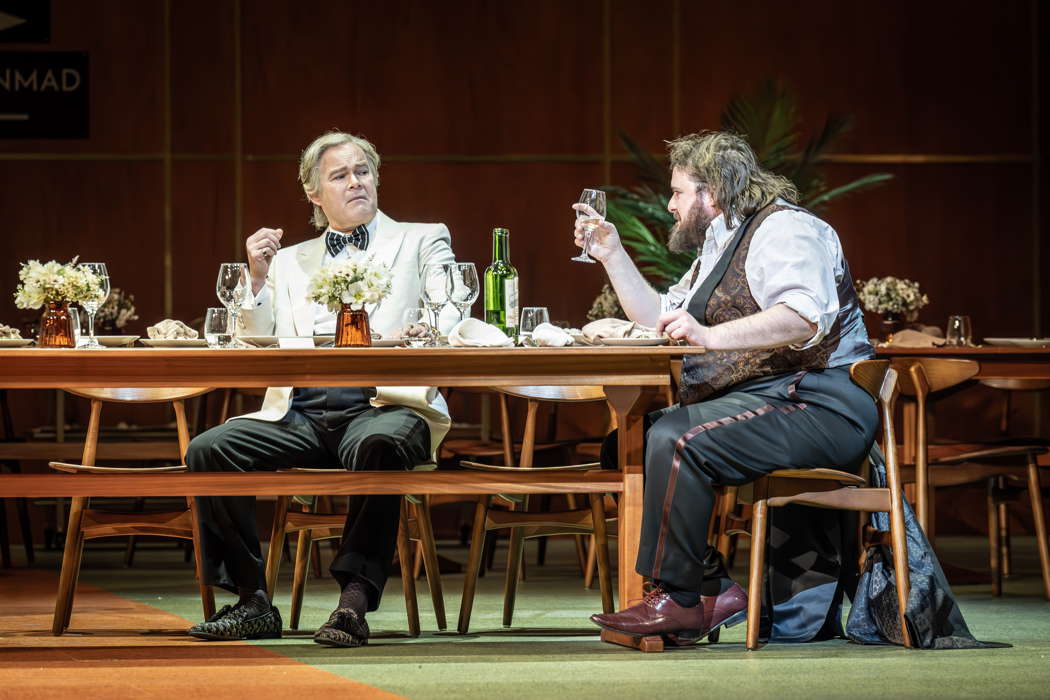 Gerald Finley as Helge (left) with Allan Clayton as Christian in 'Festen' at Covent Garden. Photo © 2025 Marc Brenner