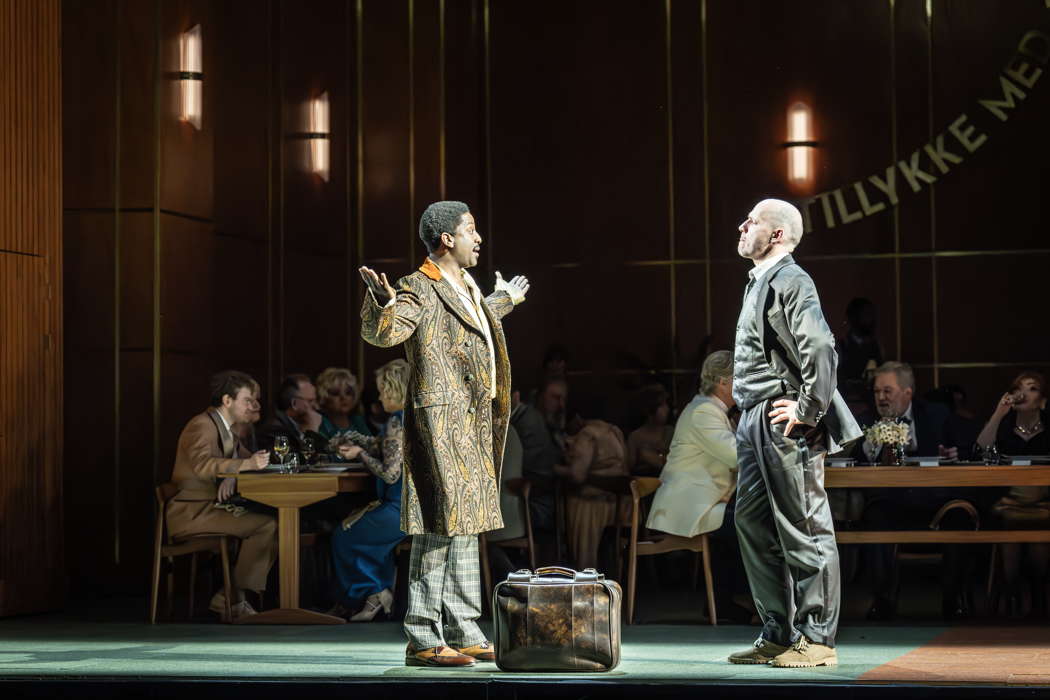 Peter Brathwaite as Gbatokai (left) with Stéphane Degout as Michael in 'Festen' at Covent Garden. Photo © 2025 Marc Brenner