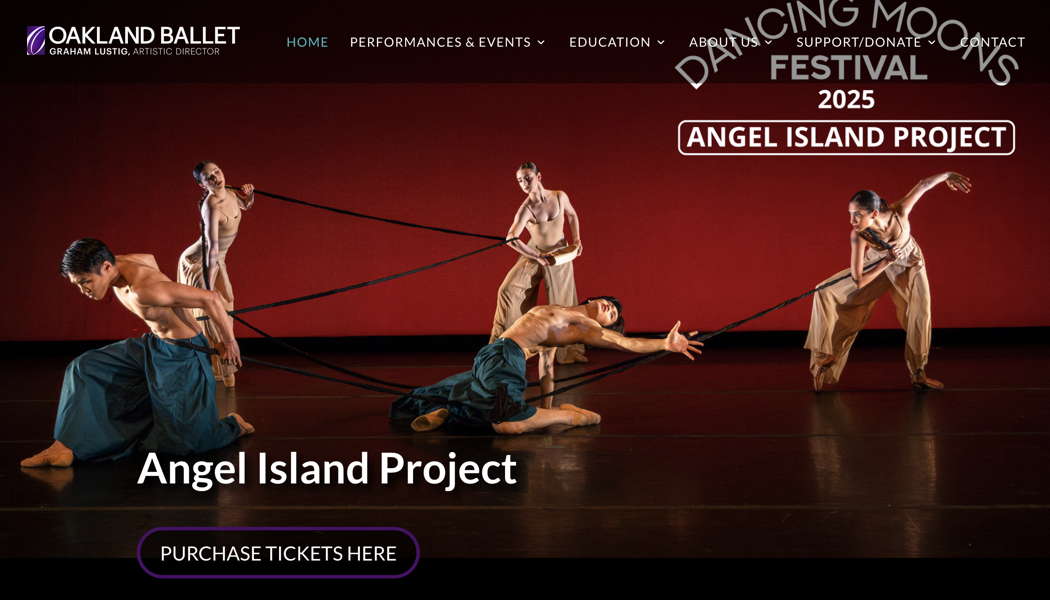 oaklandballet.org website screenshot showing 'The Angel Island Project'