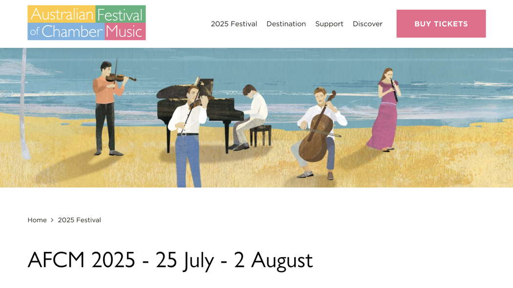 Online publicity for the 2025 Australian Festival of Chamber Music