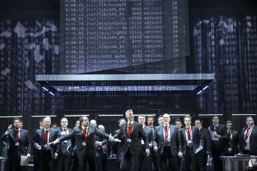 The men of the Chorus of Opera North in Opera North's production of Wagner's 'The Flying Dutchman'. Photo © 2025 James Glossop