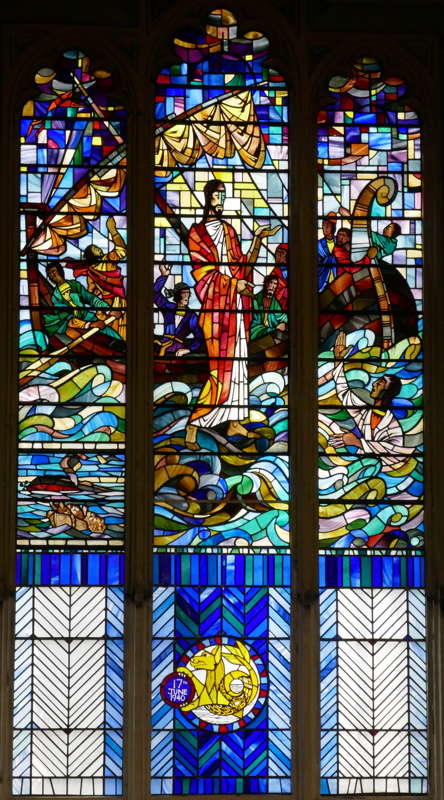 The Lancastria Memorial Window in St Katharine Cree Church, London, UK. Photo courtesy of Lewis Phillips