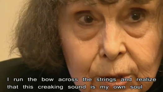'I run the bow across the strings and realize that this creaking sound is my own soul' - Sofia Gubaidulina (1931-2025). Screenshot from 'To be the Oracle' - Kazán film maker and cellist Zoulfia Asadoullina's documentary film about Gubaidulina