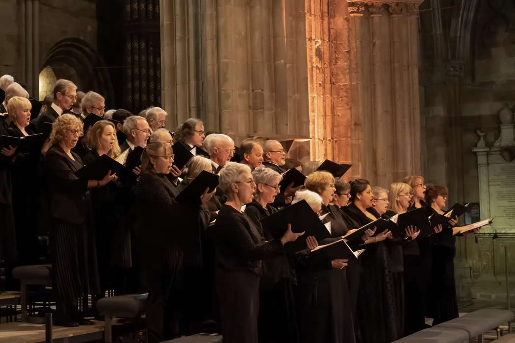 Members of Worcester Festival Choral Society performing J S Bach's 'St Matthew Passion' in Worcester Cathedral on 22 March 2025. Photo © 2025 Michael Whitefoot