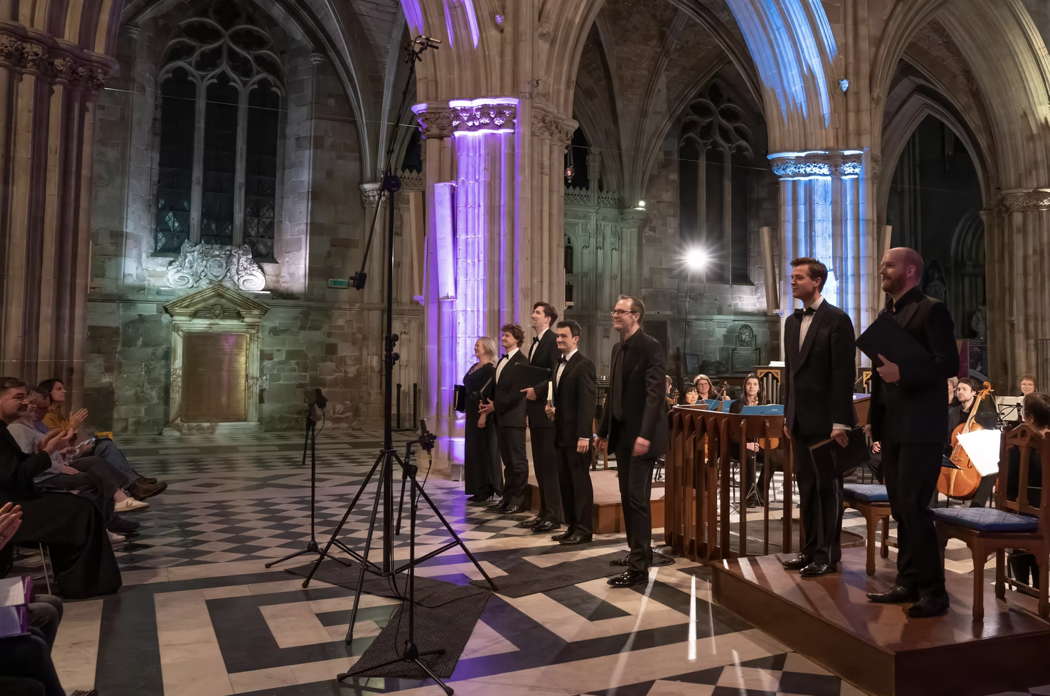 From left to right: Miriam Allan, Tom Lilburn, Ruairi Bowen, Richard Bannan, Samuel Hudson, Sebastian Hill and David Shipley. Photo © 2025 Michael Whitefoot