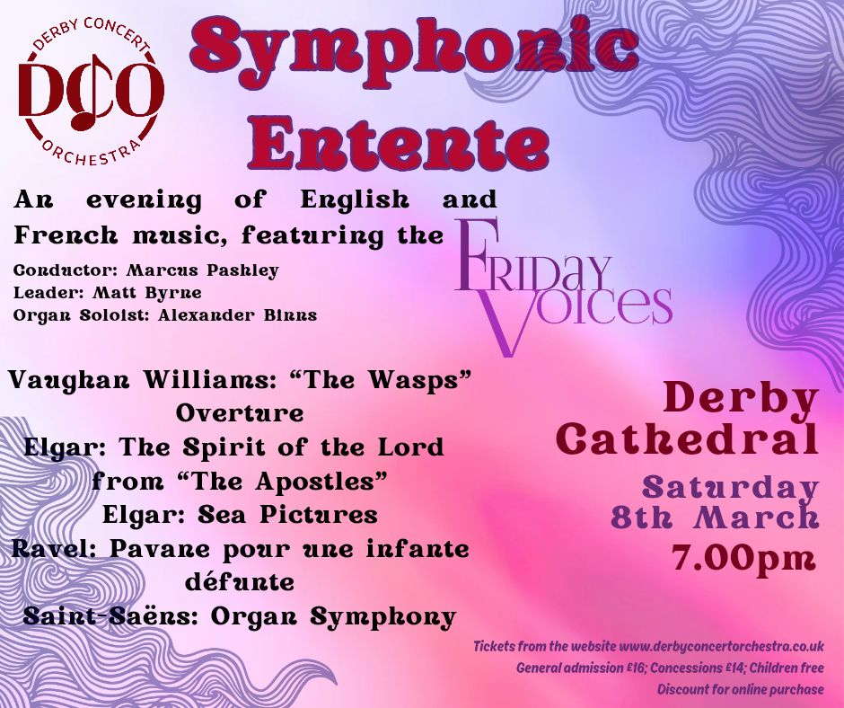 Online publicity for Derby Concert Orchestra's 'Symphonic Entente'