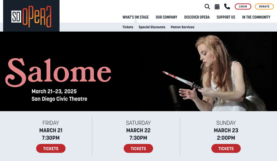 Online publicity for San Diego Opera's 2025 production of 'Salome'